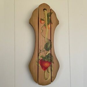 Vintage Hand Painted Signed Wooden Wall Decor with Strawberry Design